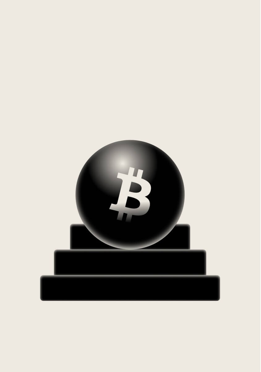 Illustration of Bitcoin symbol on a staircase, representing growth or progression.