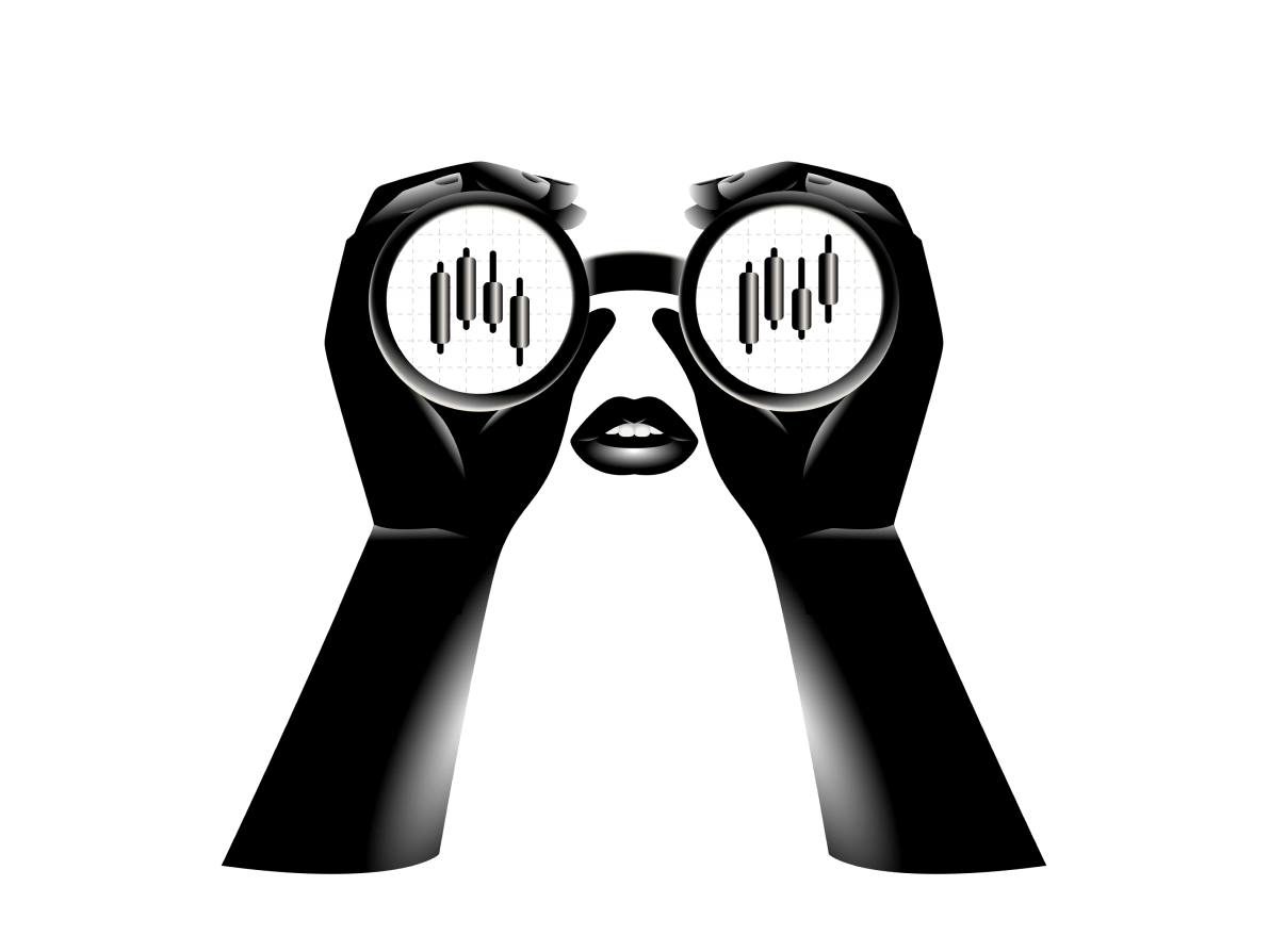 Illustration of a woman holding binoculars.