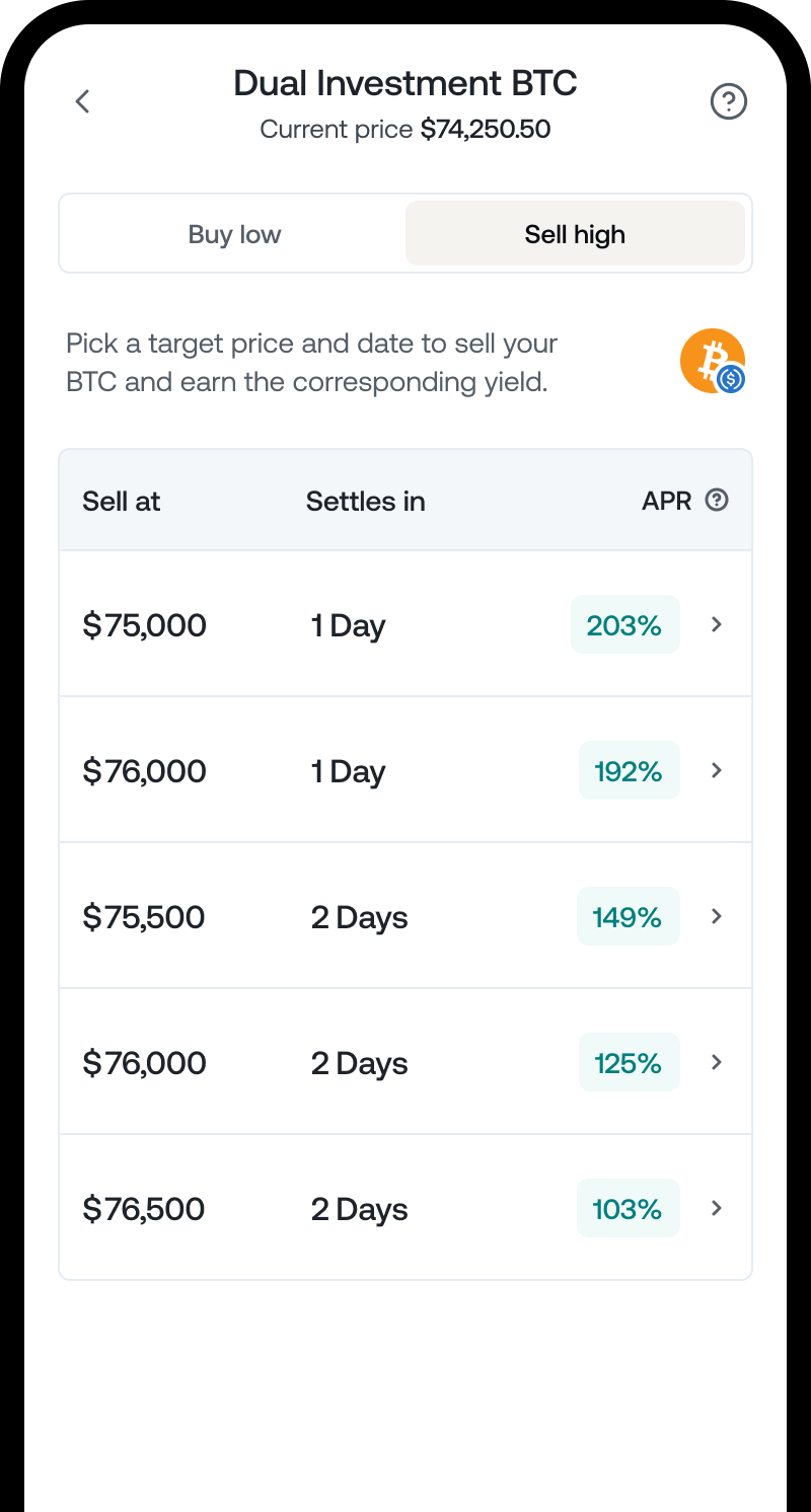 A mobile phone showing dual investment screen from Nexo app
